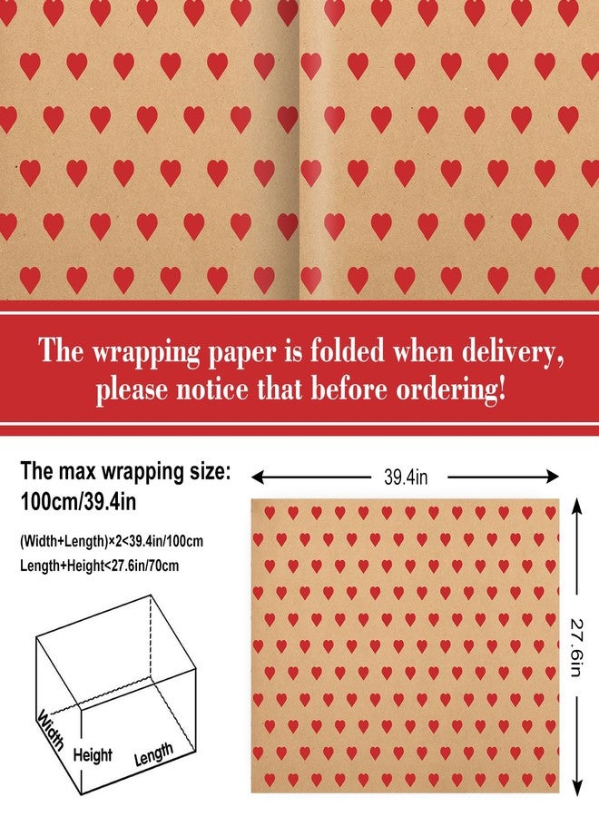 وولاين ورق تغليف هدايا عيد الحب من والين، 6 أوراق - ليس ملفوفًا - ورق كرافت على شكل قلب، مطوي بشكل مسطح، مثالي لحفلات الزفاف، وحفلات استقبال المولود، والذكرى السنوية، والأعمال اليدوية، مقاس 27.6 × 39.4 بوصة - Image 2